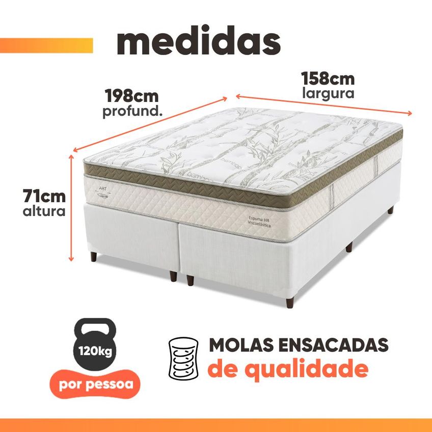 Cama Box Queen Molas Ensacadas Euro Pillow Charlot 158x198x71cm Herval - imagem 3