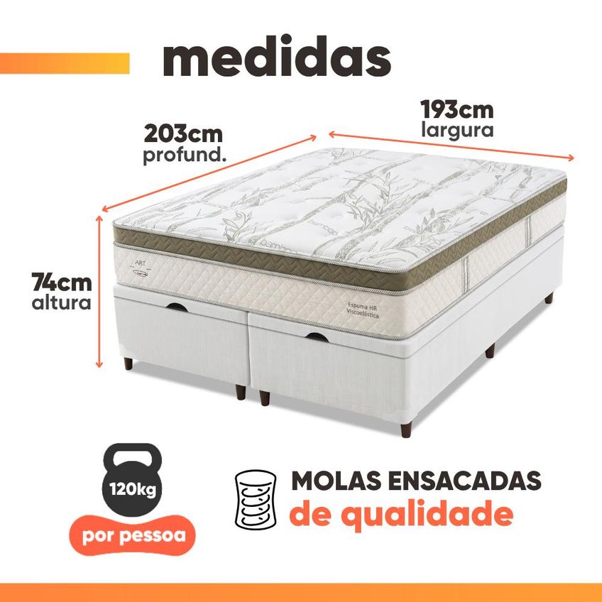 Cama Box Baú King Molas Ensacadas Euro Pillow Charlot 193x203x74cm Herval - imagem 3