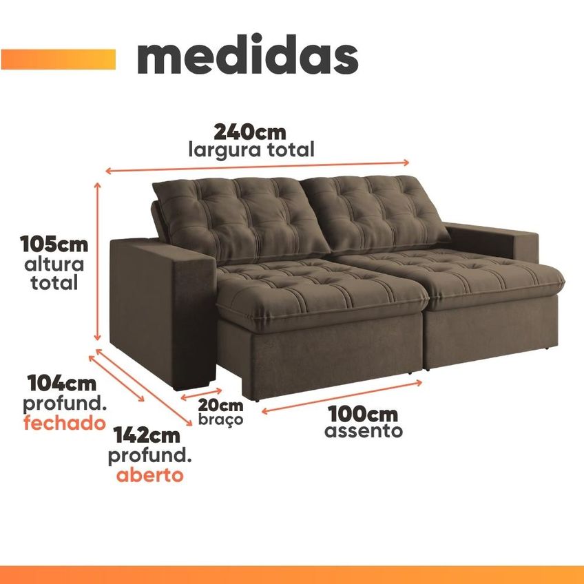 Sofá Retrátil E Reclinável 3 Lugares 2,40m Malibu - imagem 3