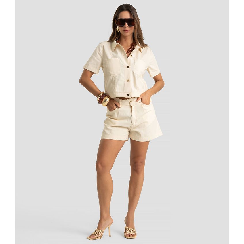 Shorts Feminino Em Sarja Air Denim Dianna Bege 36 - imagem 4
