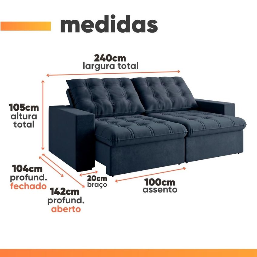 Sofá Retrátil E Reclinável 3 Lugares 2,40m Malibu - imagem 3