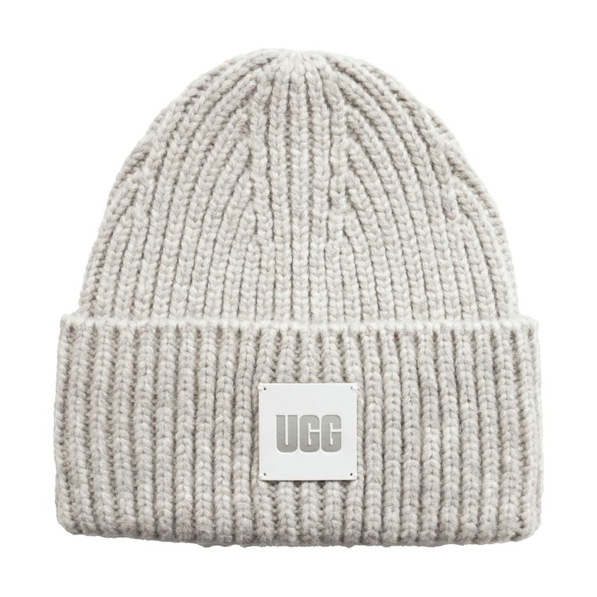 Gorro Ugg Feminino Com Logotipo Chunky Rib Cinza Claro - imagem 3