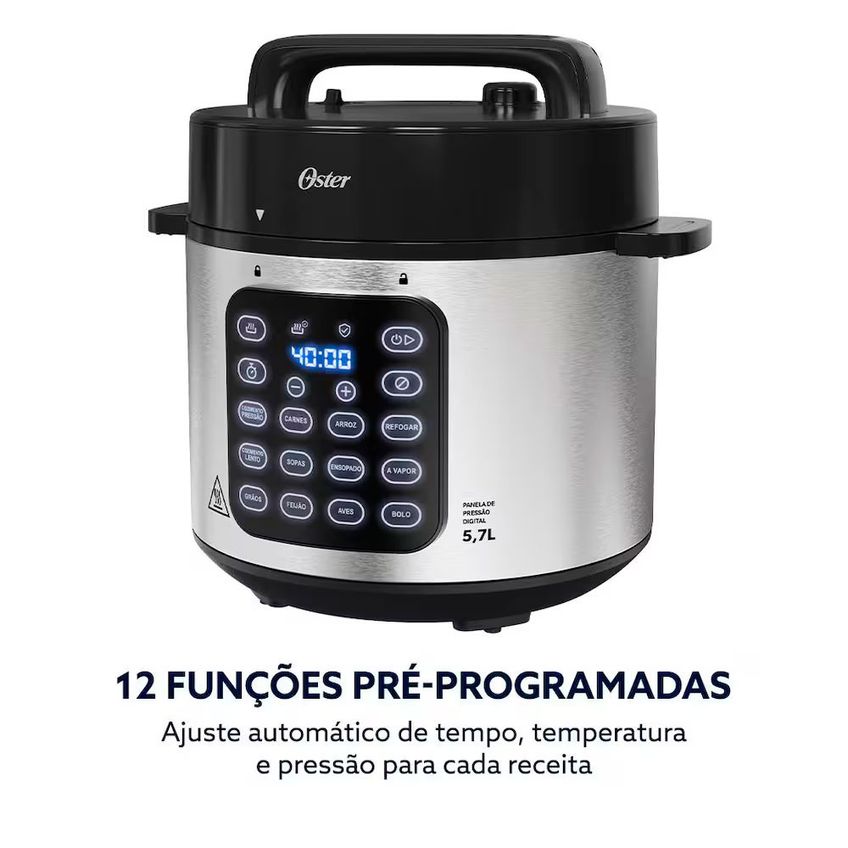 Panela De Pressão Elétrica Opan930 5,7l Jateado Digital Oster - imagem 5