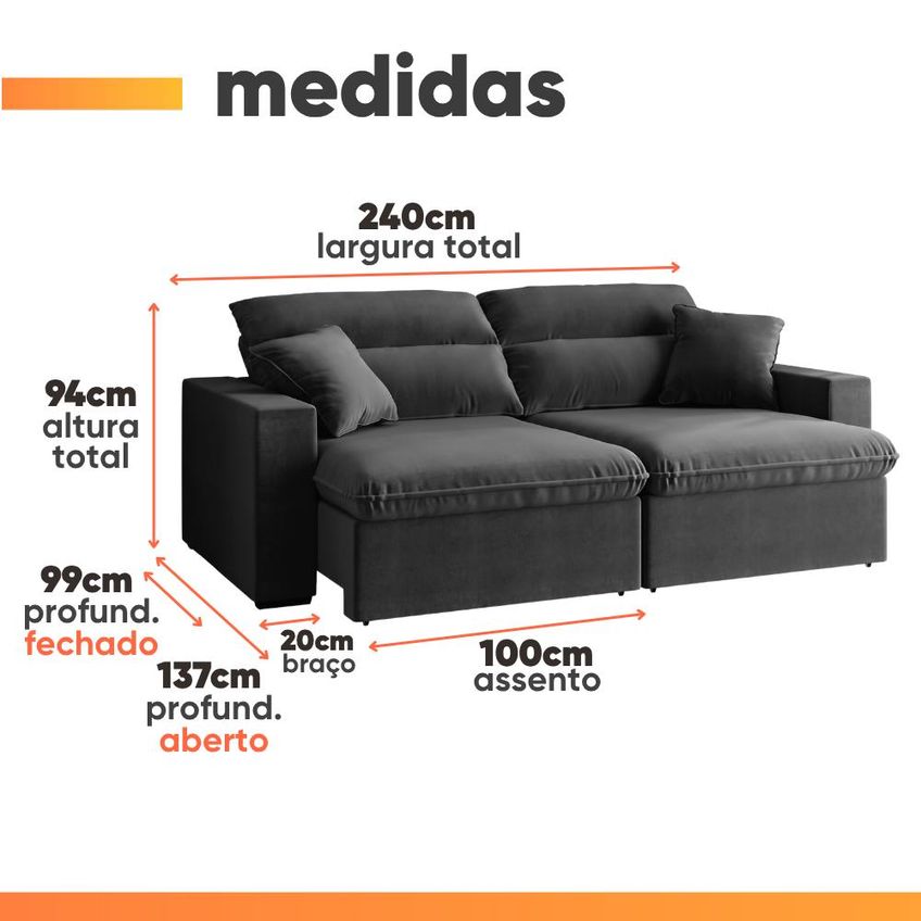 Sofá Retrátil E Reclinável 3 Lugares 2,40m Córdoba - imagem 3