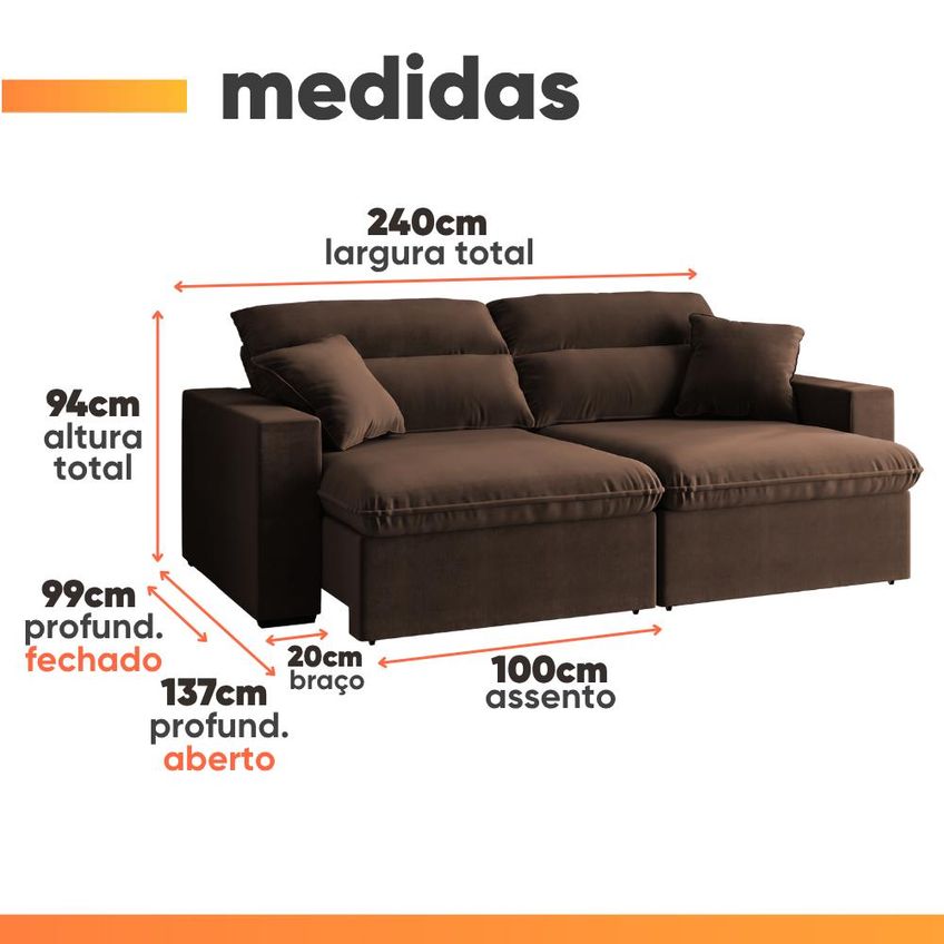 Sofá Retrátil E Reclinável 3 Lugares 2,40m Córdoba - imagem 3