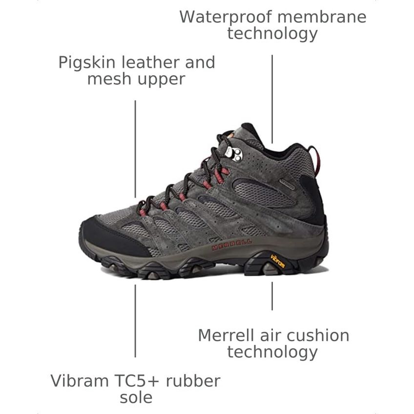 Bota De Caminhada Merrell Moab 3 Mid Impermeável Masculina Tamanho 7.5 - imagem 3