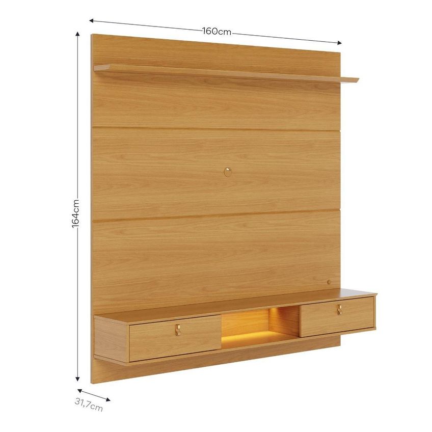 Painel Para TV Até 60 Polegadas Com LED e 2 Portas Multimóveis CRCOL-PTV030 Madeirado - imagem 4