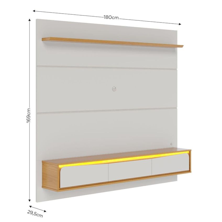 Painel Para TV Até 65 Polegadas Com LED 3 Portas E 1 Prateleira Multimóveis CRCOL-PTV029 Off White/Madeirado - imagem 4