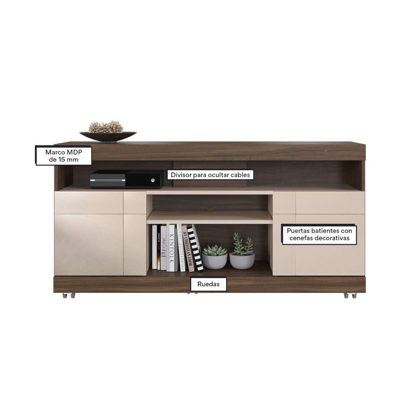 Rack Para TV Até 47 Polegadas Com 2 Portas E Rodízios Multimóveis CRCOL-RCK034 Nogueira/Off White - imagem 3