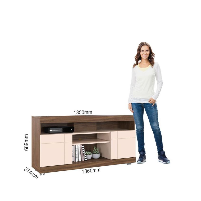 Rack Para TV Até 47 Polegadas Com 2 Portas E Rodízios Multimóveis CRCOL-RCK034 Nogueira/Off White - imagem 4