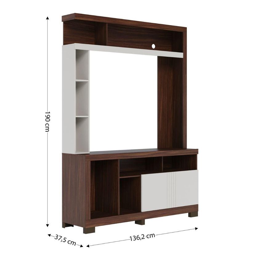 Rack Estante Para TV Até 50 Polegadas Com 2 Portas E Nichos Multimóveis CRCOL-RCP029 Nogueira/Off White - imagem 3