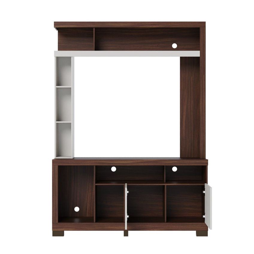 Rack Estante Para TV Até 50 Polegadas Com 2 Portas E Nichos Multimóveis CRCOL-RCP029 Nogueira/Off White - imagem 4
