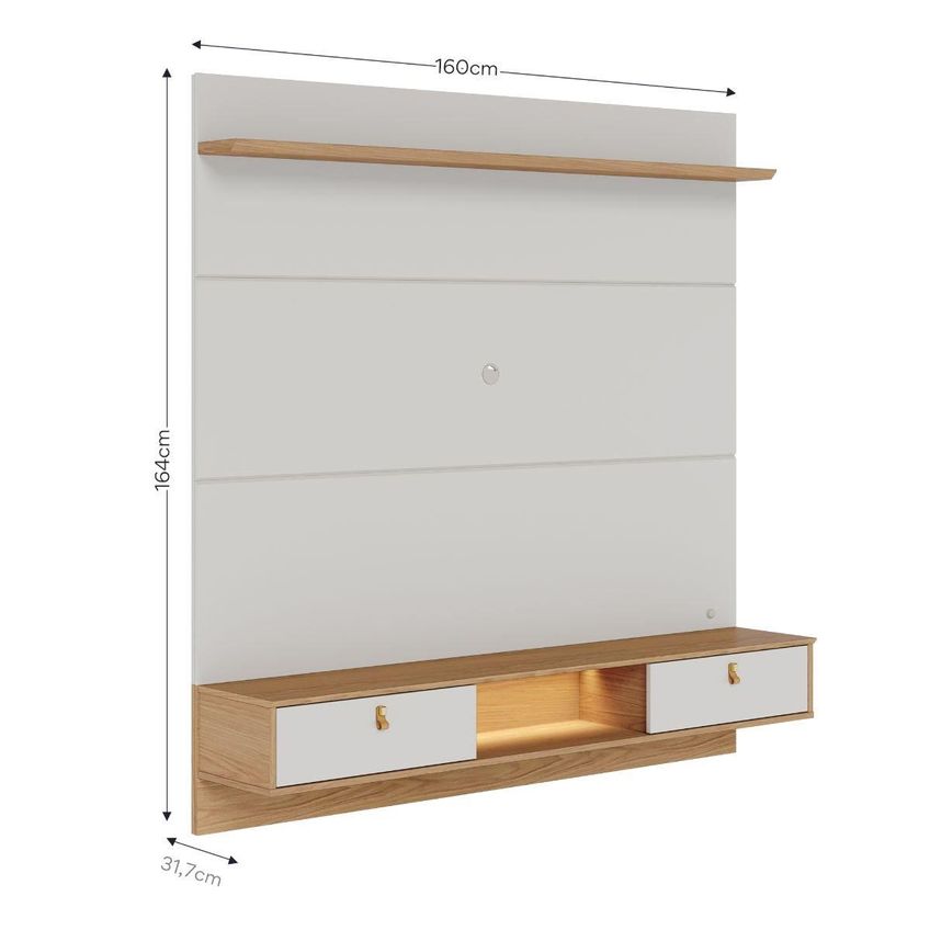 Painel Para TV Até 60 Polegadas Com LED e 2 Portas Multimóveis CRCOL-PTV030 Off White/Madeirado - imagem 4