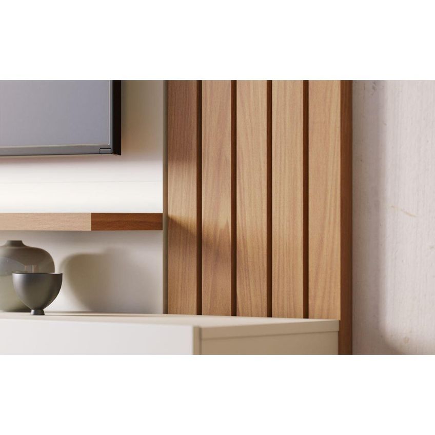 Painel Para TV Até 70 Polegadas Com 3 Portas E 2 Prateleiras Multimóveis CRCOL-PTV032 Off White/Madeirado - imagem 3