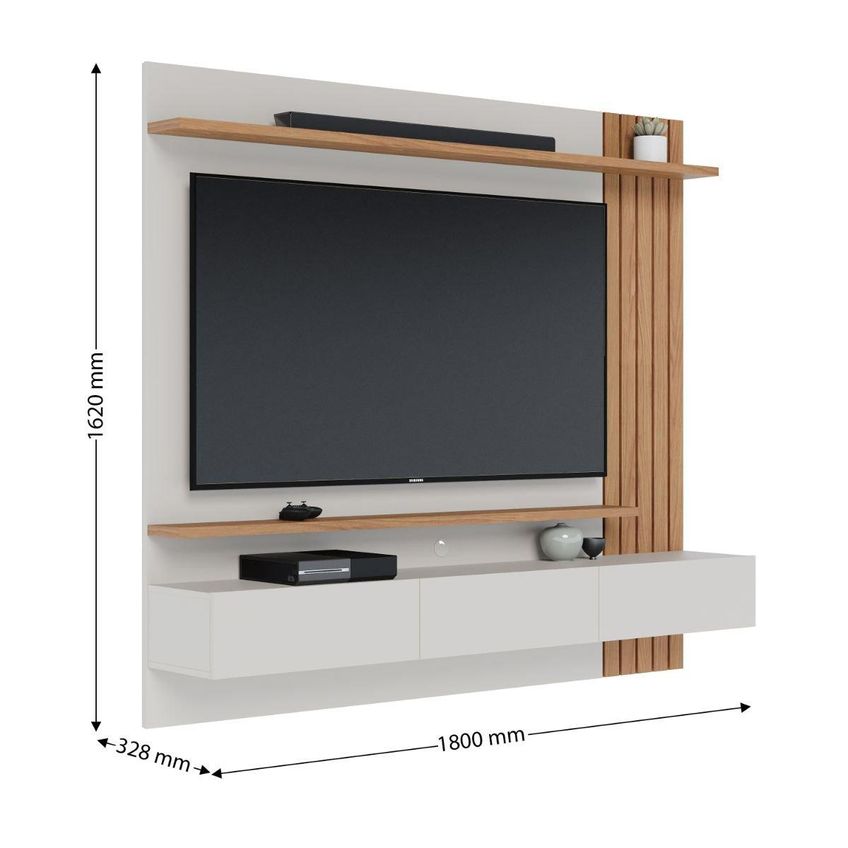 Painel Para TV Até 70 Polegadas Com 3 Portas E 2 Prateleiras Multimóveis CRCOL-PTV032 Off White/Madeirado - imagem 4