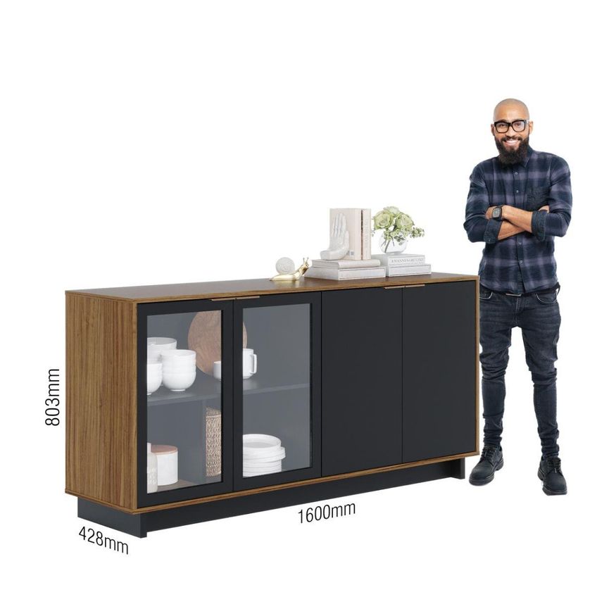 Aparador Buffet Com Vidro E 4 Portas 160cm Multimóveis Crcol-apa007 Madeirado/preto - imagem 4