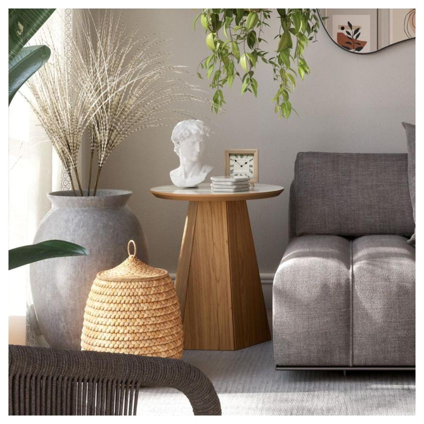 Mesa Lateral Base Hexagonal 50cm MDF Off White Freijó - imagem 3