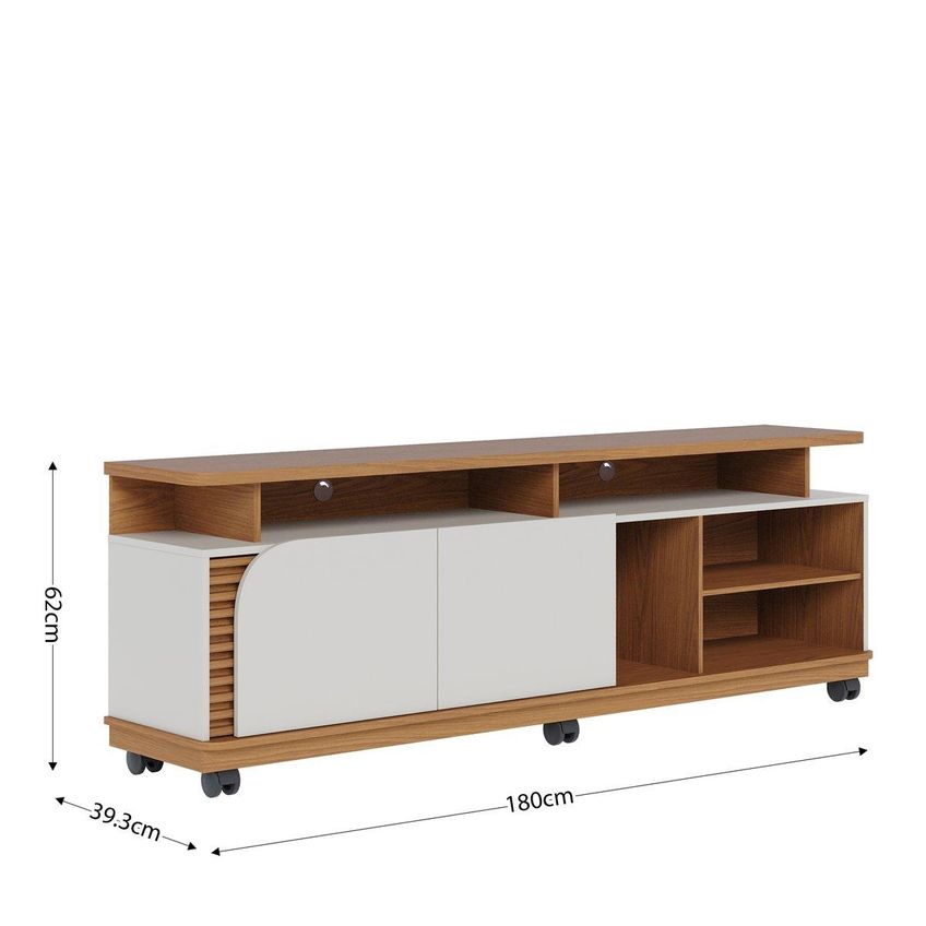 Rack Para TV Até 75 Polegadas Com 2 Portas E Rodízios Multimóveis Crcol-rck038 Freijó/off White - imagem 4