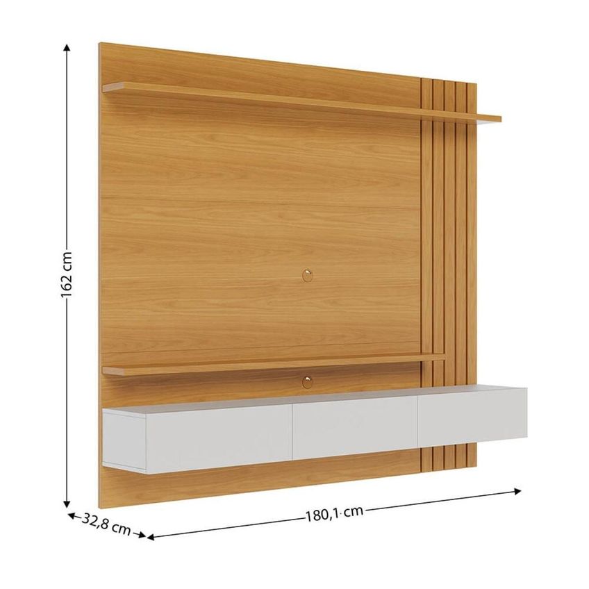 Painel Para TV Até 70 Polegadas Com 3 Portas E 2 Prateleiras Multimóveis CRCOL-PTV032 Madeirado/Off White - imagem 4