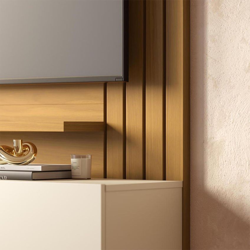 Painel Para TV Até 65 Polegadas Com 2 Portas E Prateleiras Multimóveis CRCOL-PTV033 Madeirado/Off White - imagem 3