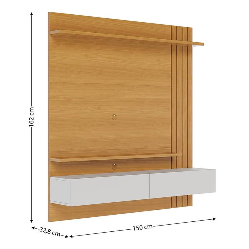 Painel Para TV Até 65 Polegadas Com 2 Portas E Prateleiras Multimóveis CRCOL-PTV033 Madeirado/Off White - imagem 4