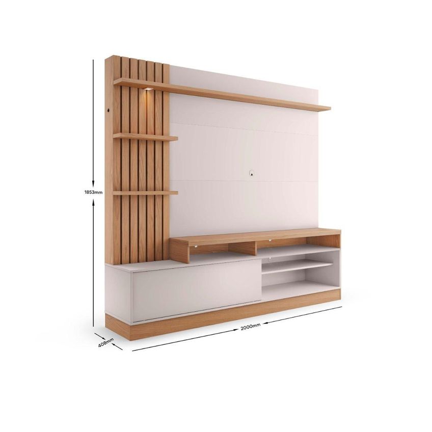 Rack Com Painel Para TV Até 65 Polegadas Com 1 Porta E LED Multimóveis CRCOL-RCP023 Madeirado/Off White - imagem 4