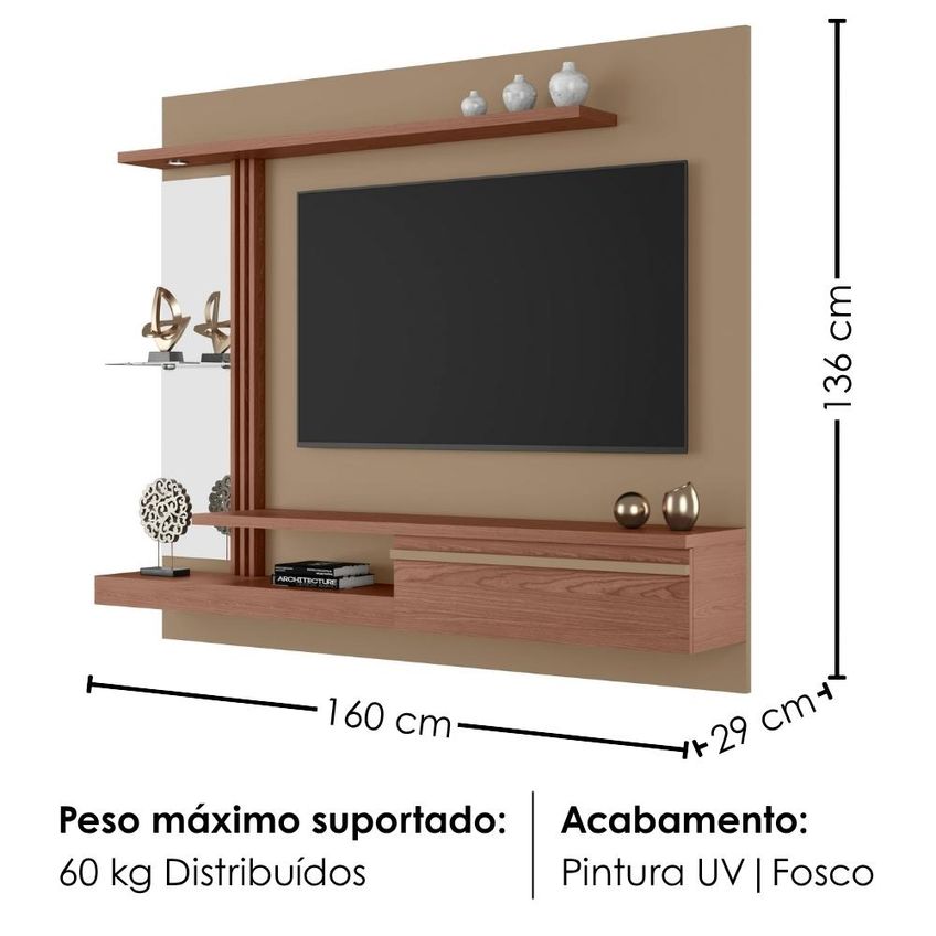 Painel Suspenso TV 55 Pol 160 Cm Denver Fendi Freijó Bechara - imagem 3