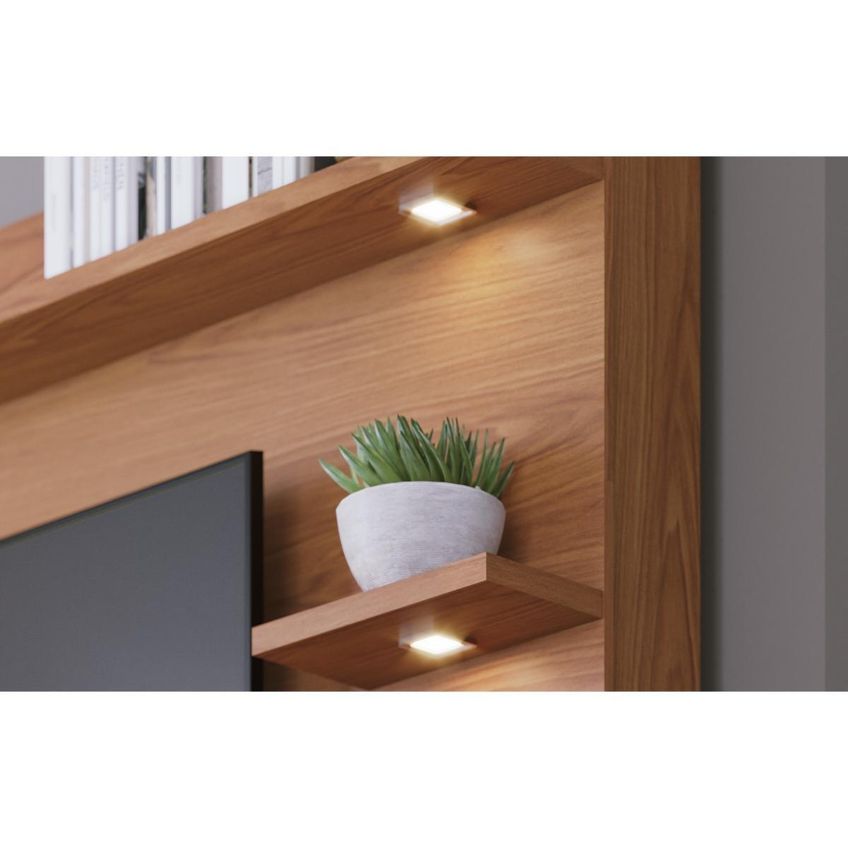 Rack Com Painel Para TV Até 70 Polegadas Com LED 1 Porta 1 Gaveta Multimóveis CRCOL-RCP027 Madeirado/Cinza - imagem 3