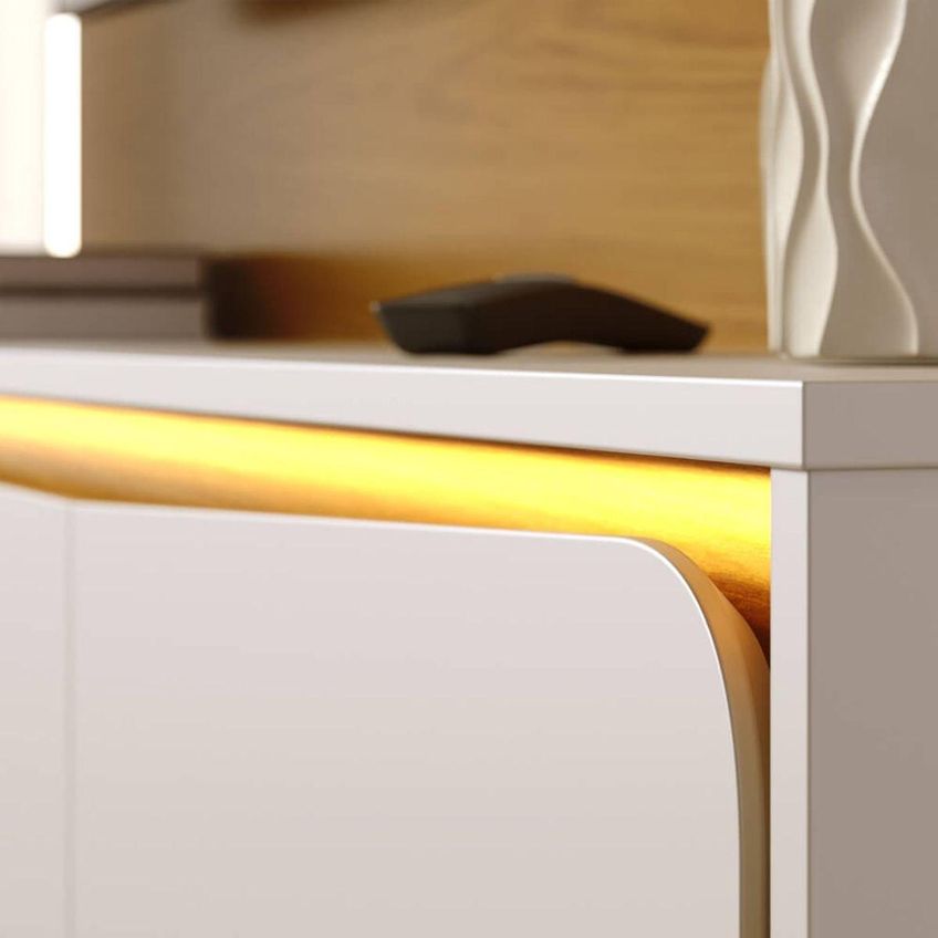 Painel Para TV Até 65 Polegadas Com LED 3 Portas E 1 Prateleira Multimóveis CRCOL-PTV029 Madeirado/Off White - imagem 3