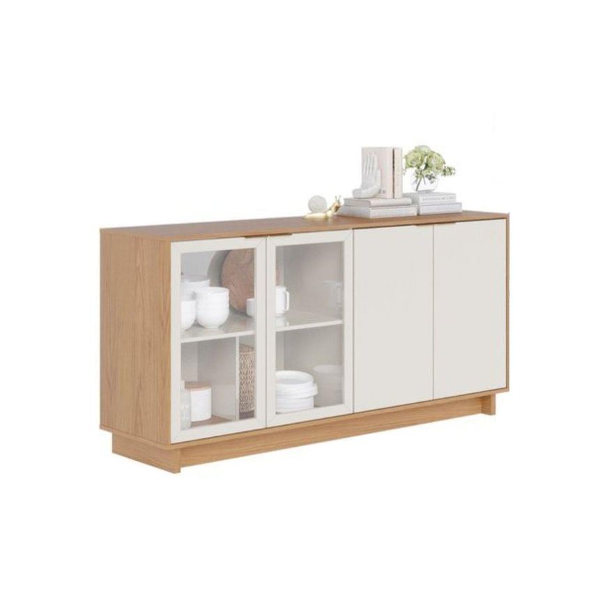 Aparador Buffet Com Vidro E 4 Portas 160cm Multimóveis Crcol-apa007 Madeirado/Off White - imagem 2