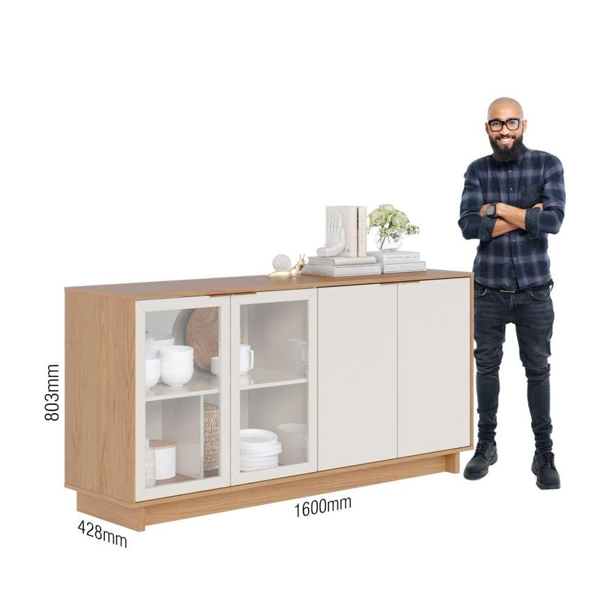 Aparador Buffet Com Vidro E 4 Portas 160cm Multimóveis Crcol-apa007 Madeirado/Off White - imagem 4