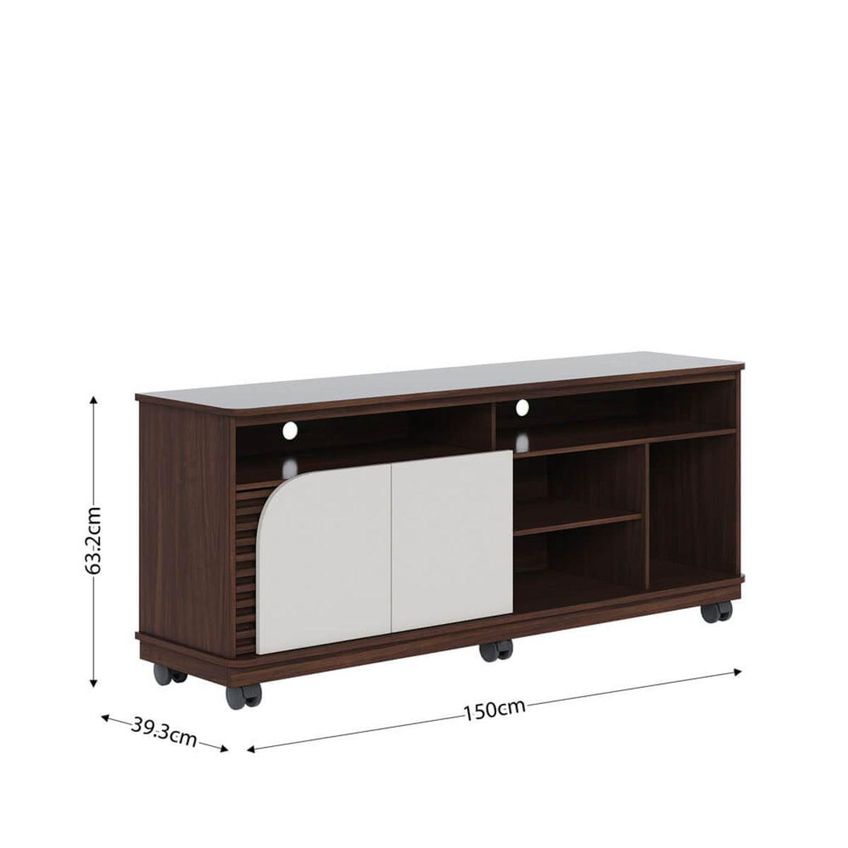 Rack Para TV Até 65 Polegadas Com 2 Portas E Rodízios Multimóveis CRCOL-RCK039 Nogueira/Off White - imagem 4