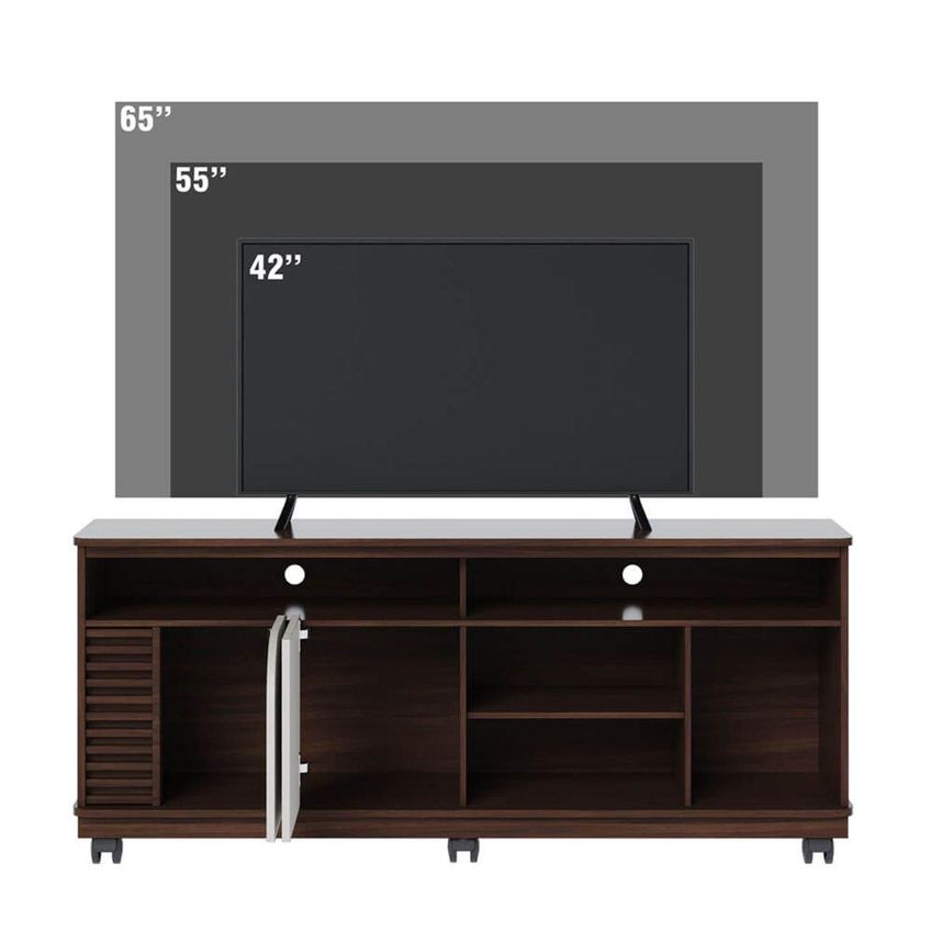 Rack Para TV Até 65 Polegadas Com 2 Portas E Rodízios Multimóveis CRCOL-RCK039 Nogueira/Off White - imagem 5