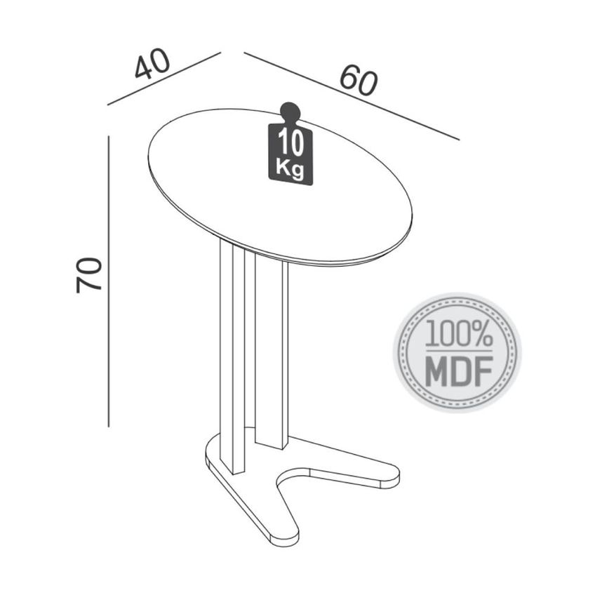 Mesa Auxiliar Oval 60cm Dalla Costa Freijó - imagem 3