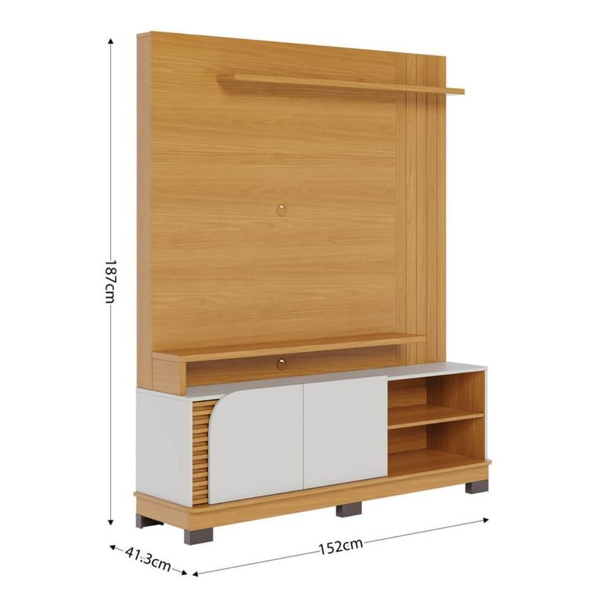 Rack Com Painel Para Tv Até 65 Polegadas Com 2 Portas E Prateleiras Multimóveis Crcol-rcp022 Madeirado/off White - imagem 4