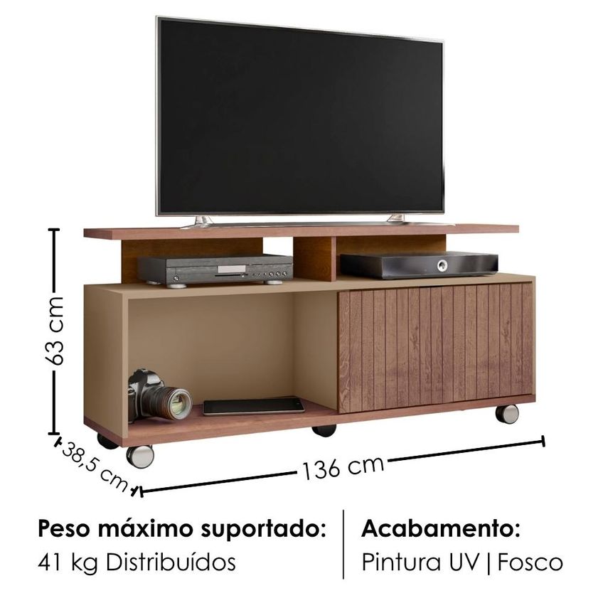 Rack Bancada TV 52 Pol 136 cm Topazio Fendi Freijó Bechara - imagem 3