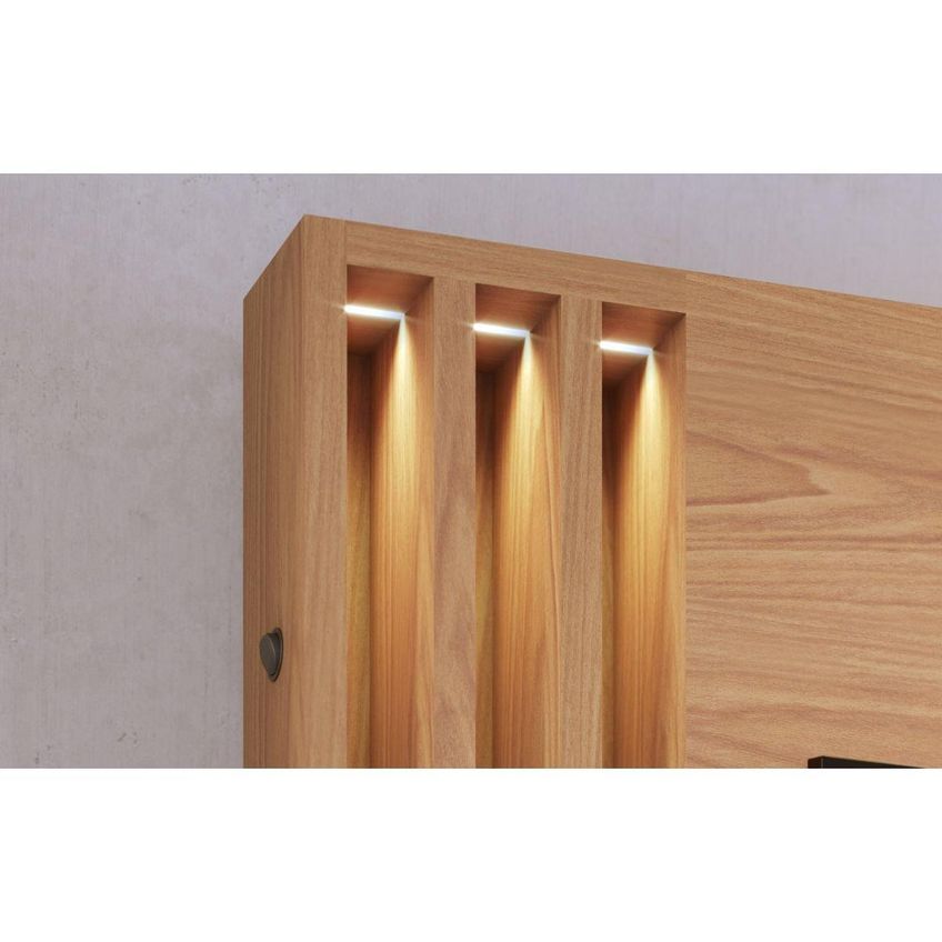 Rack Com Painel Para Tv Até 65 Polegadas Com Led 2 Portas 3 Nichos Multimóveis Crcol-rcp026 Madeirado/cinza - imagem 3