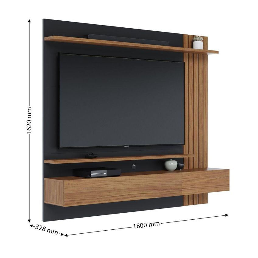 Painel Para TV Até 70 Polegadas Com 3 Portas E 2 Prateleiras Multimóveis CRCOL-PTV032 Madeirado/Preto - imagem 4