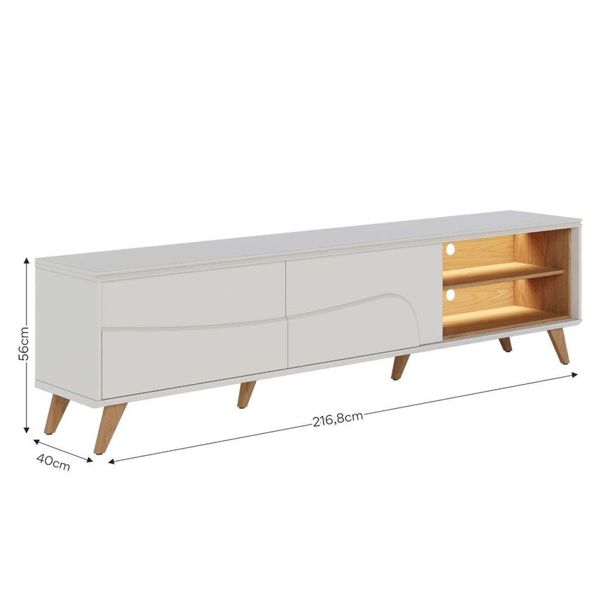 Rack Para TV Até 75 Polegadas Com LED 2 Portas e Nichos Retrô Multimóveis CRCOL-RCK042 Off White/Madeirado - imagem 3