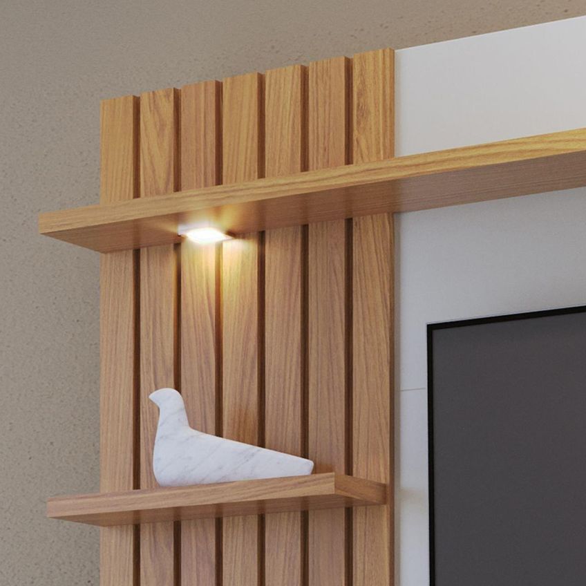 Rack Com Painel Para Tv Até 65 Polegadas Com 1 Porta E Led Multimóveis Crcol-rcp024 Madeirado/off White - imagem 3
