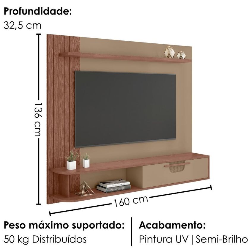 Painel Suspenso TV 65 Pol 160 cm Jeri Fendi Freijó Bechara - imagem 3