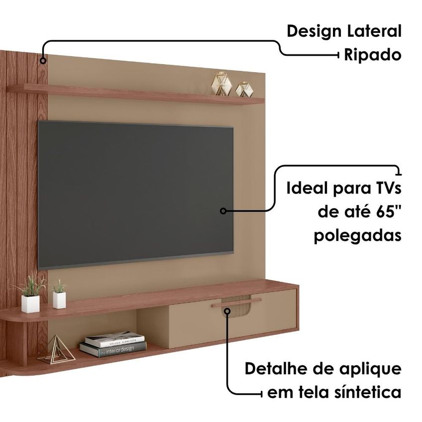 Painel Suspenso TV 65 Pol 160 cm Jeri Fendi Freijó Bechara - imagem 5