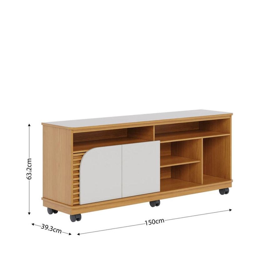 Rack Para TV Até 65 Polegadas Com 2 Portas E Rodízios Multimóveis CRCOL-RCK039 Madeirado/Off White - imagem 4