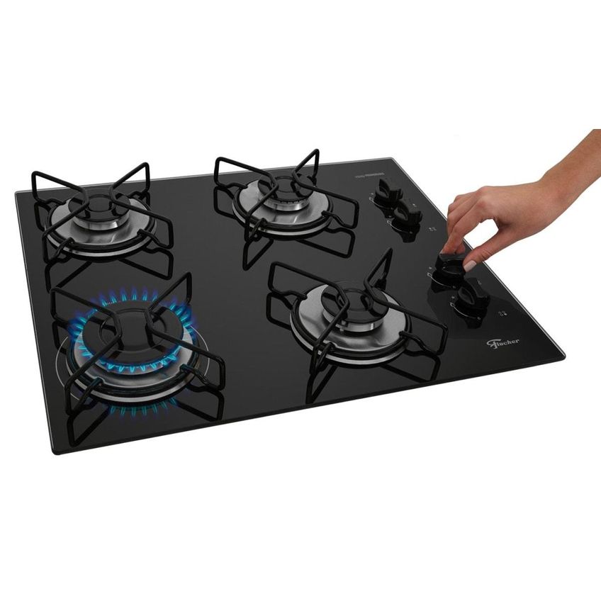 Cooktop 4 Bocas Fit Line Trempe Esmaltada Aramadomesa Fische Preto - imagem 4
