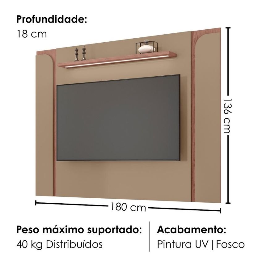 Painel Suspenso TV 75 Pol 180 cm Maresias Fendi Freijó Bechara - imagem 3