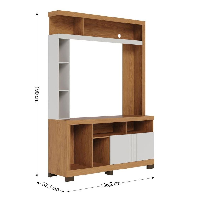 Rack Estante Para TV Até 50 Polegadas Com 2 Portas E Nichos Multimóveis CRCOL-RCP029 Madeirado/Off White - imagem 3