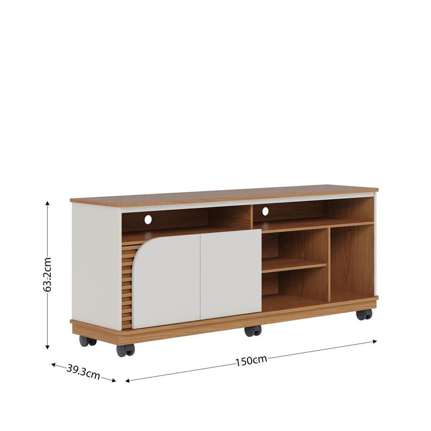 Rack Para TV Até 65 Polegadas Com 2 Portas E Rodízios Multimóveis CRCOL-RCK039 Freijó/Off White - imagem 4