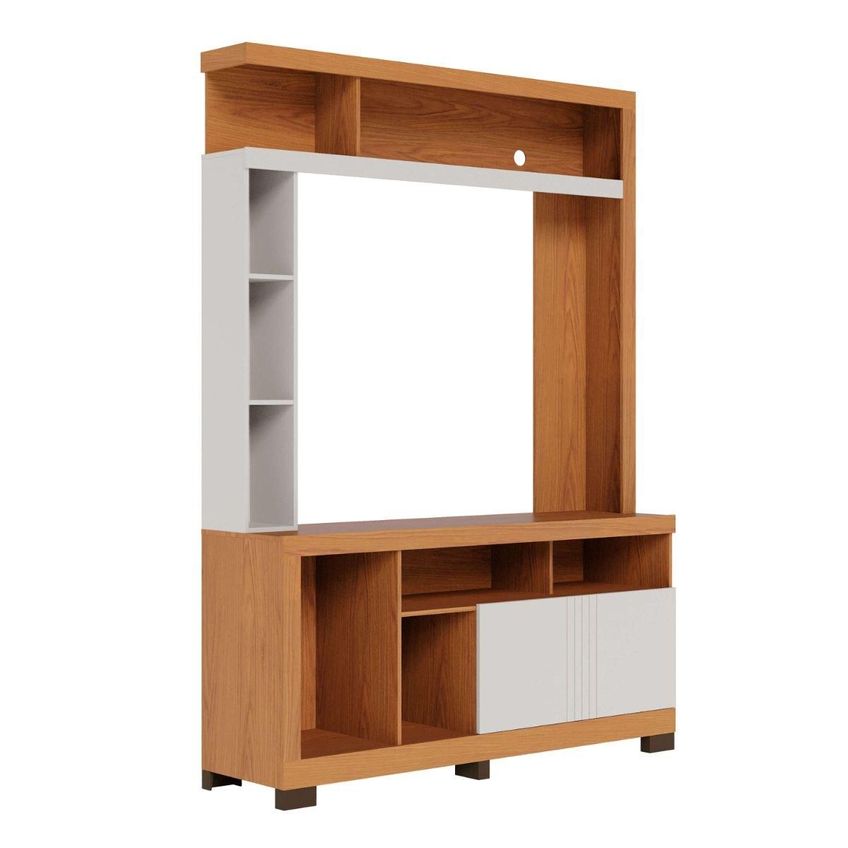 Rack Estante Para TV Até 50 Polegadas Com 2 Portas E Nichos Multimóveis CRCOL-RCP029 Madeirado/Off White - imagem 4