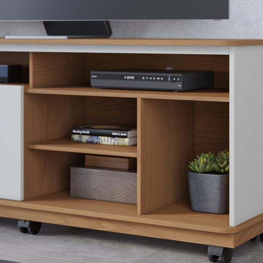 Rack Para TV Até 65 Polegadas Com 2 Portas E Rodízios Multimóveis CRCOL-RCK039 Freijó/Off White - imagem 5