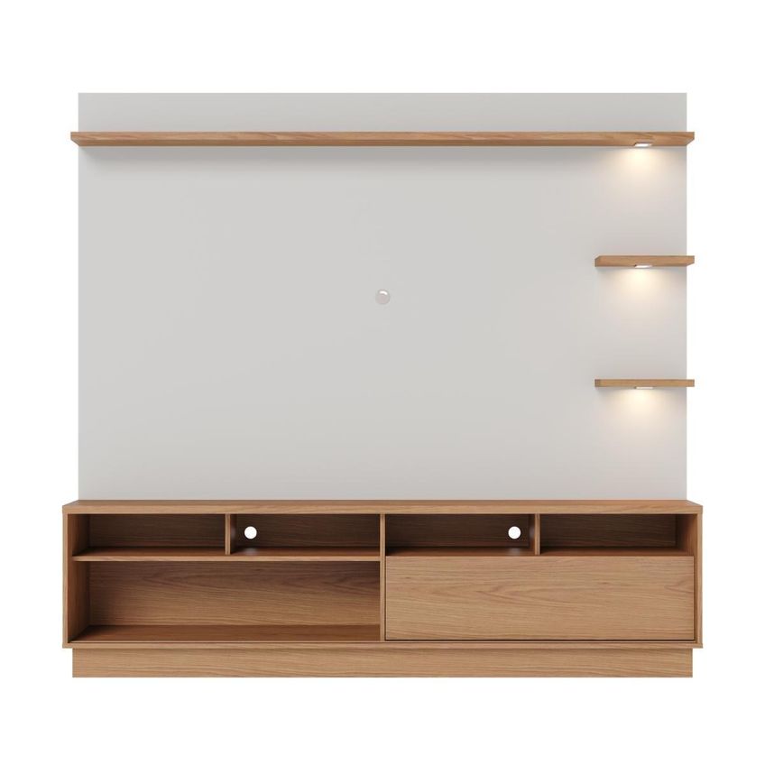 Rack Com Painel Para Tv Até 70 Polegadas Com Led 1 Porta 1 Gaveta Multimóveis Crcol-rcp027 Madeirado/off White - imagem 5